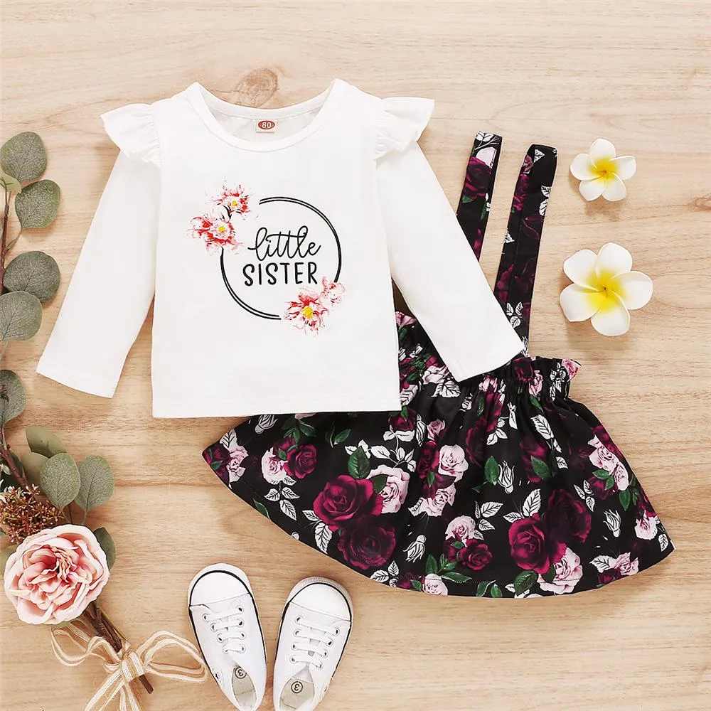 Girls Ruffled Long SleeveFloral Printed T-shirt & Skirts Wholesale Girl Boutique Clothing