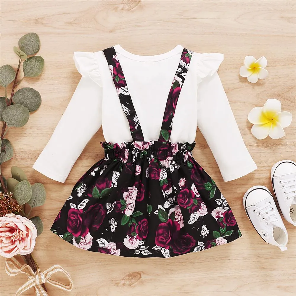 Girls Ruffled Long SleeveFloral Printed T-shirt & Skirts Wholesale Girl Boutique Clothing