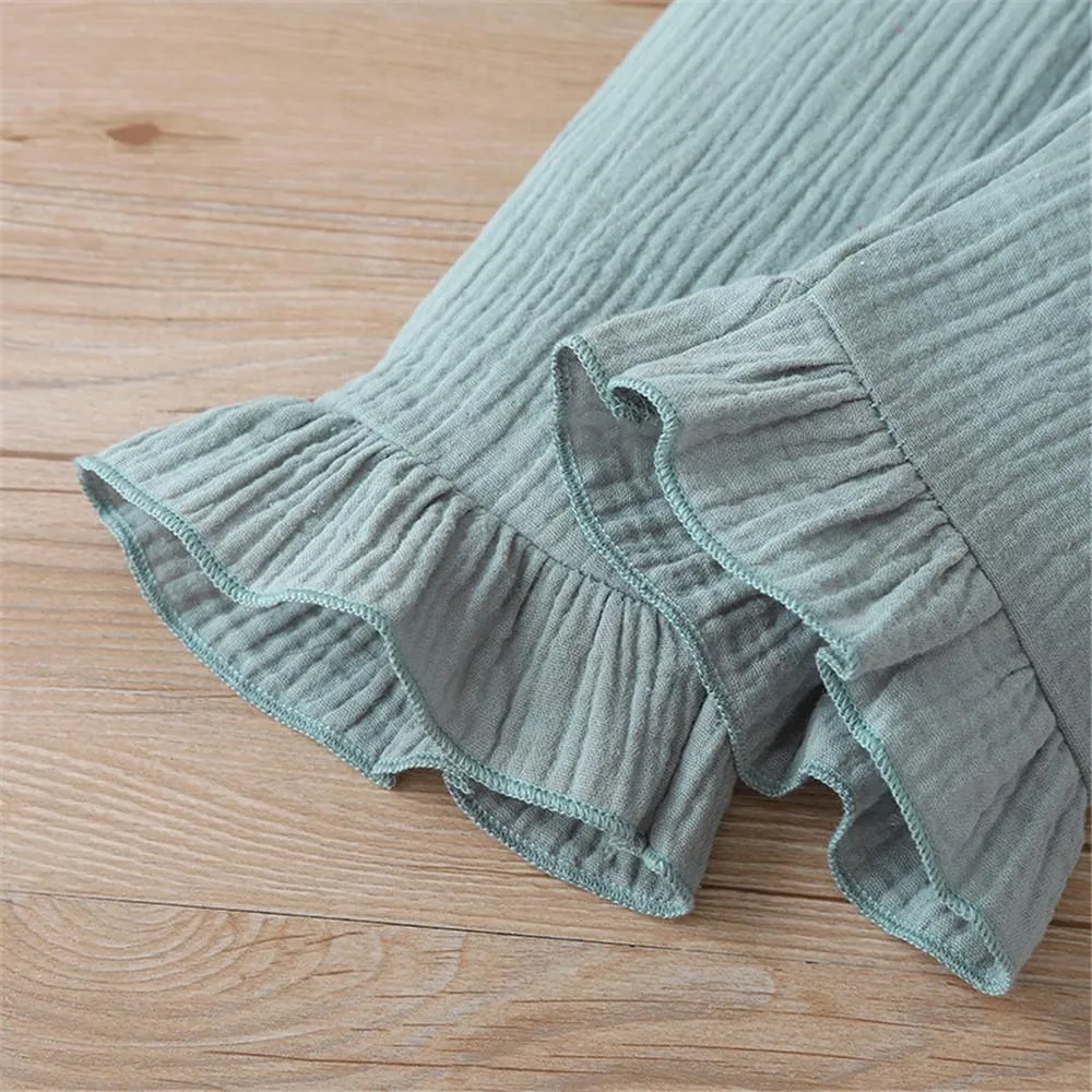 Girls Solid Long Sleeve Button Top & Pants