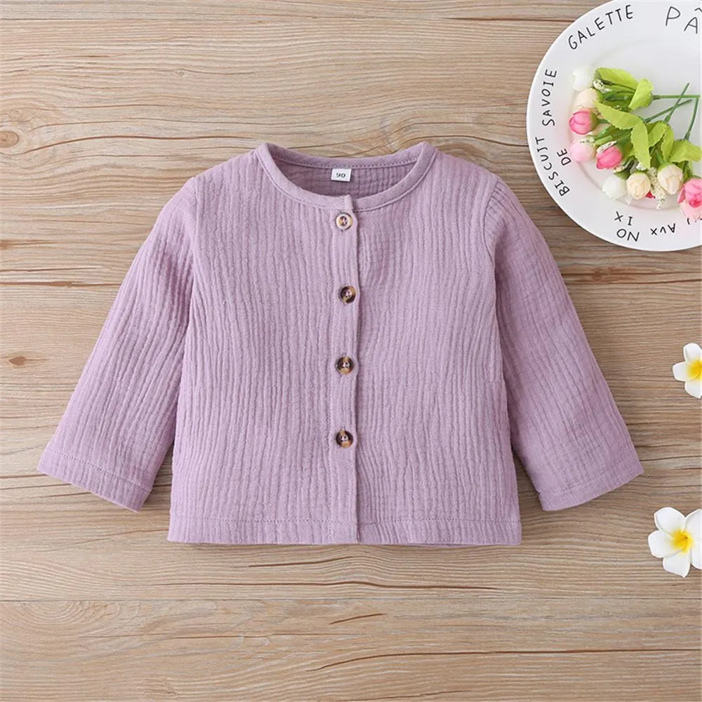 Girls Solid Long Sleeve Button Top & Pants