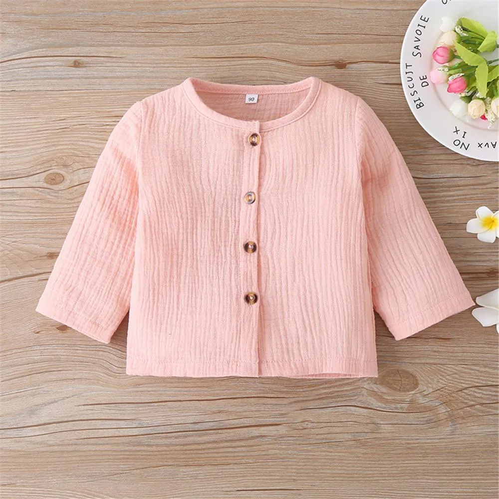 Girls Solid Long Sleeve Button Top & Pants