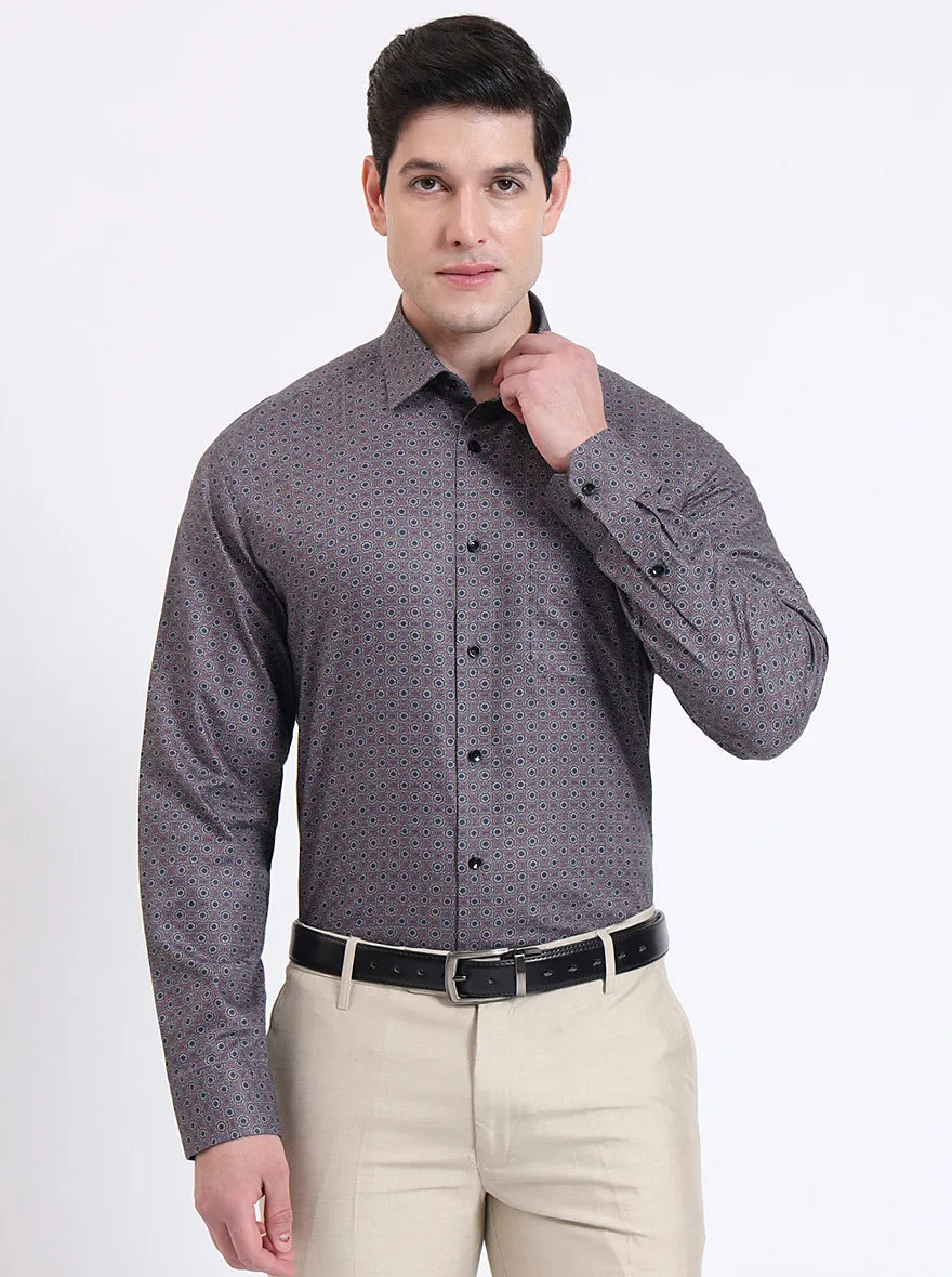 Grey & Orange Printed Regular Fit Formal Shirt | JadeBlue