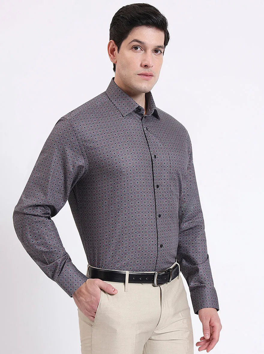 Grey & Orange Printed Regular Fit Formal Shirt | JadeBlue