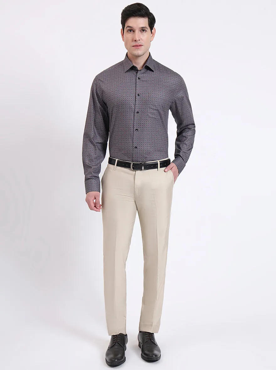 Grey & Orange Printed Regular Fit Formal Shirt | JadeBlue