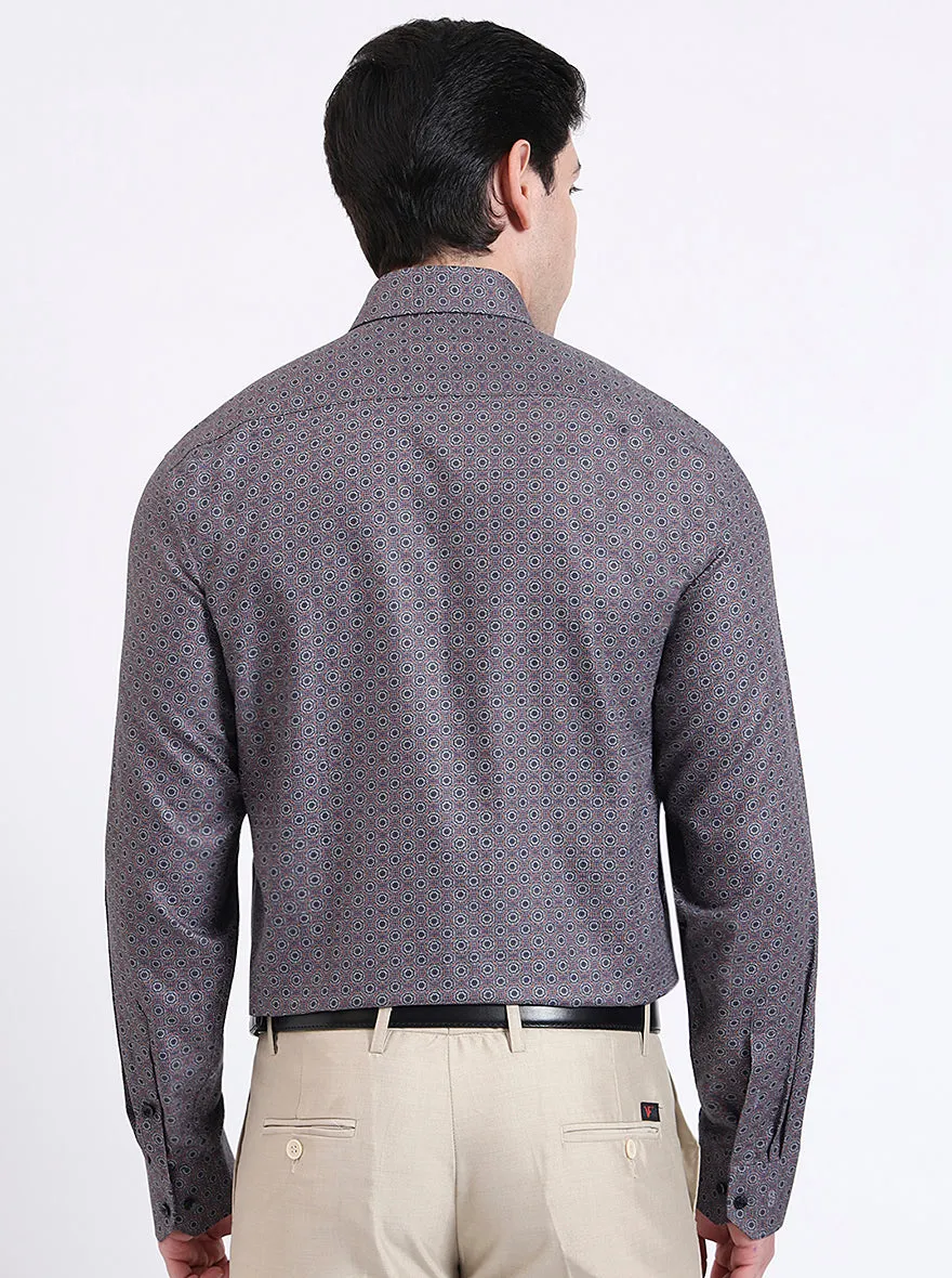 Grey & Orange Printed Regular Fit Formal Shirt | JadeBlue