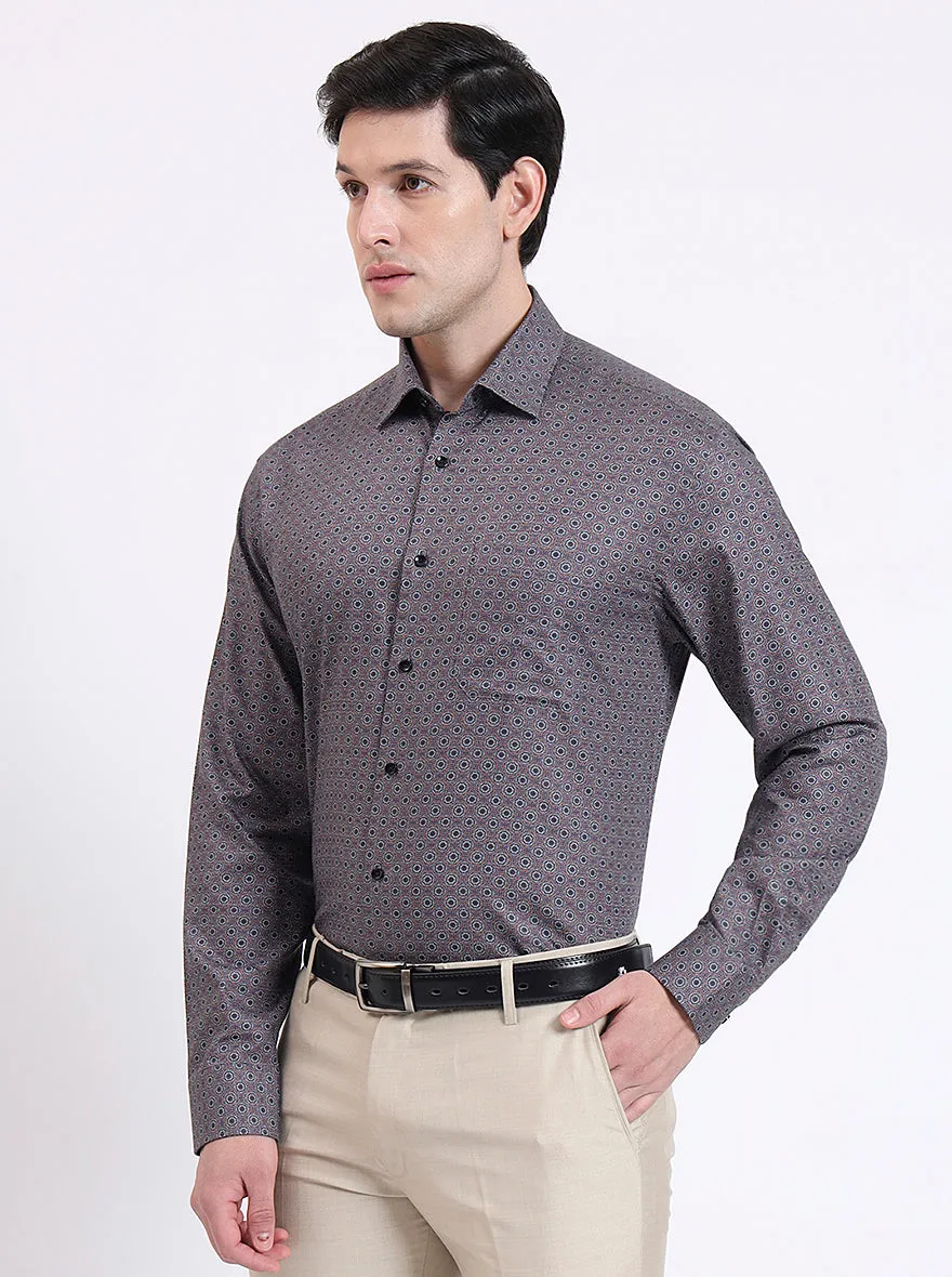 Grey & Orange Printed Regular Fit Formal Shirt | JadeBlue