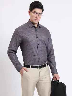 Grey & Orange Printed Regular Fit Formal Shirt | JadeBlue