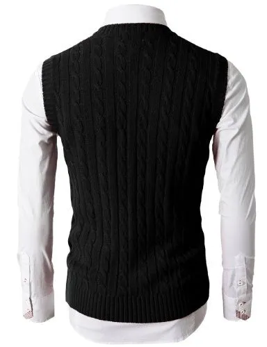 H2H Mens Casual Knitted Slim Fit V-neck Vest With Twisted Patterned BLACK US S/Asia M (KMOV037)