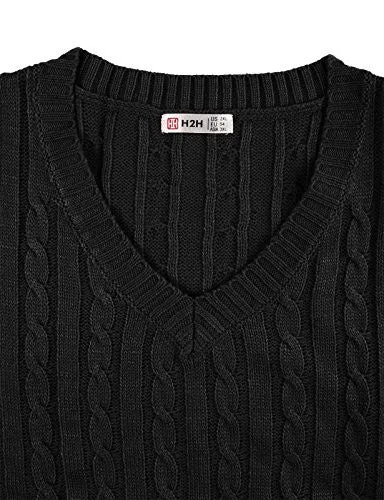 H2H Mens Casual Knitted Slim Fit V-neck Vest With Twisted Patterned BLACK US S/Asia M (KMOV037)