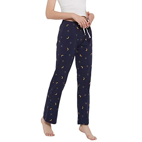 HEARTNICE Soft Pajama Pants for Women, Cotton Print Sleep Pants Lightweight Lounge Sleep Pj Bottoms(Pack of 1)（Navy-Nebula, M）