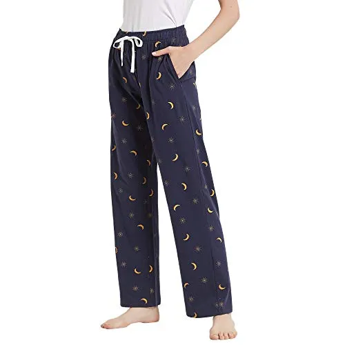 HEARTNICE Soft Pajama Pants for Women, Cotton Print Sleep Pants Lightweight Lounge Sleep Pj Bottoms(Pack of 1)（Navy-Nebula, M）