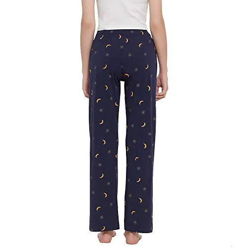 HEARTNICE Soft Pajama Pants for Women, Cotton Print Sleep Pants Lightweight Lounge Sleep Pj Bottoms(Pack of 1)（Navy-Nebula, M）