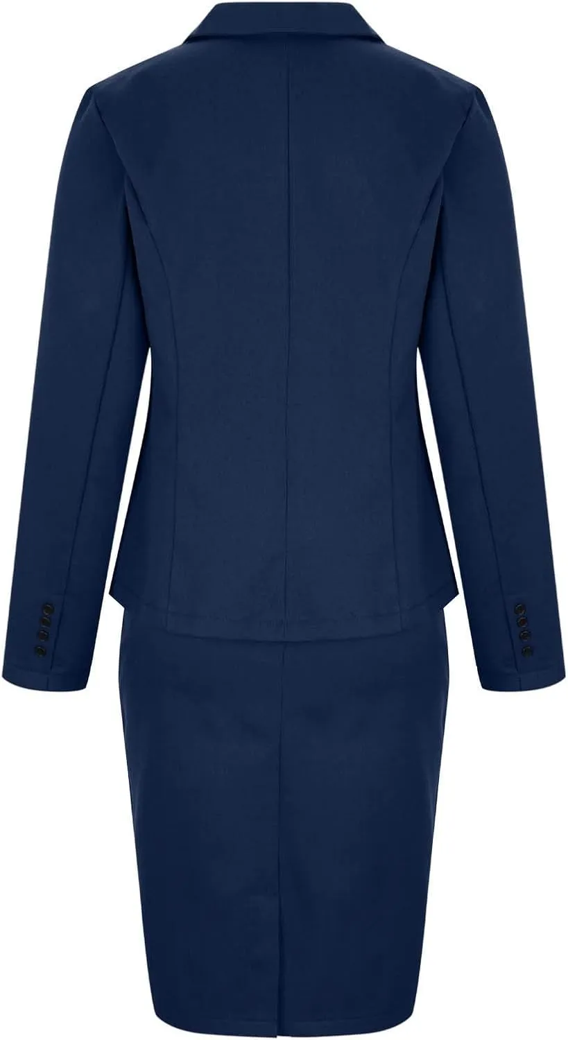 HGps8w 2 Piece Outfits for Women Dressy Long Sleeve Blazer Suit Jackets and Knee Langht Pencil Skirt Business Sets