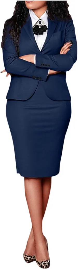HGps8w 2 Piece Outfits for Women Dressy Long Sleeve Blazer Suit Jackets and Knee Langht Pencil Skirt Business Sets