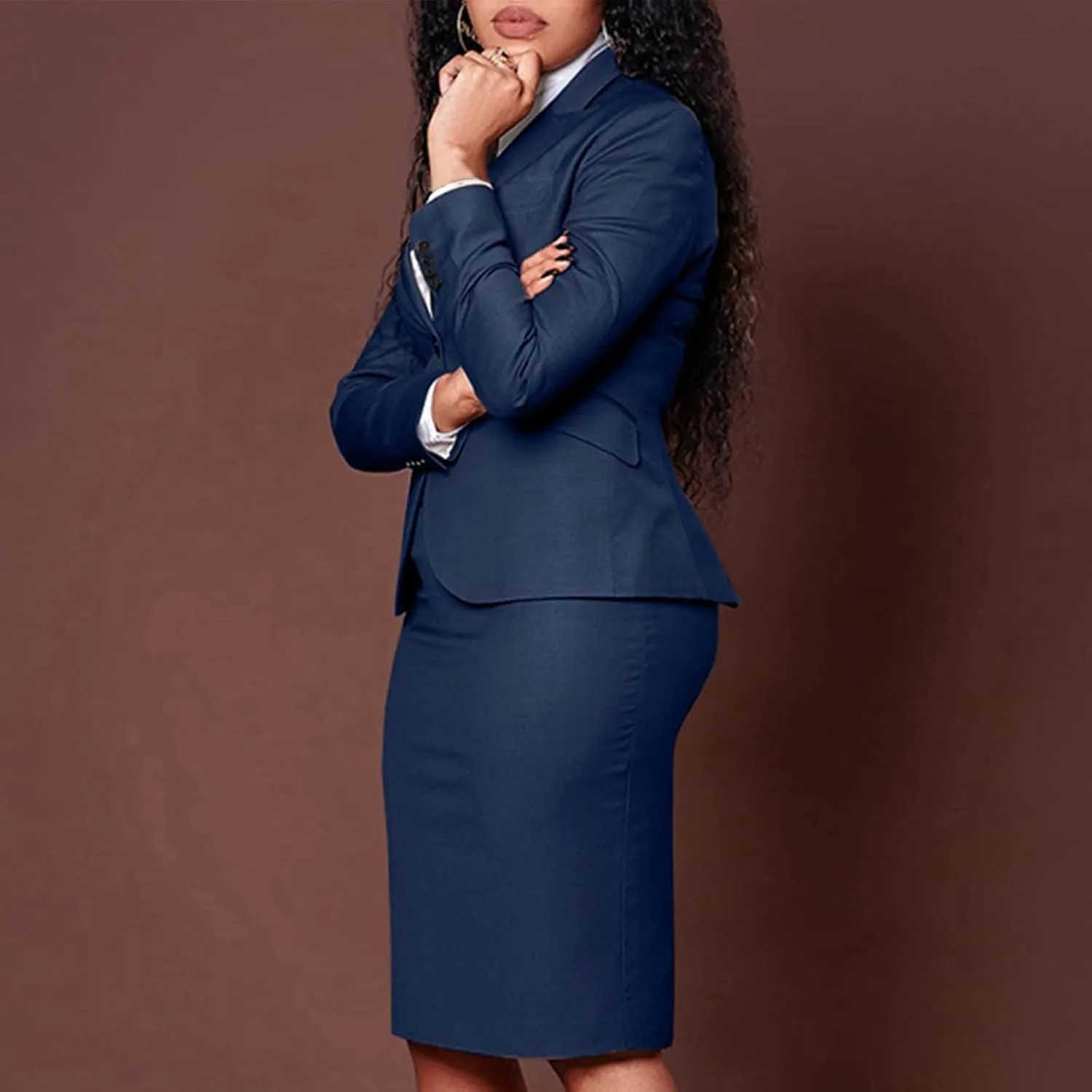 HGps8w 2 Piece Outfits for Women Dressy Long Sleeve Blazer Suit Jackets and Knee Langht Pencil Skirt Business Sets