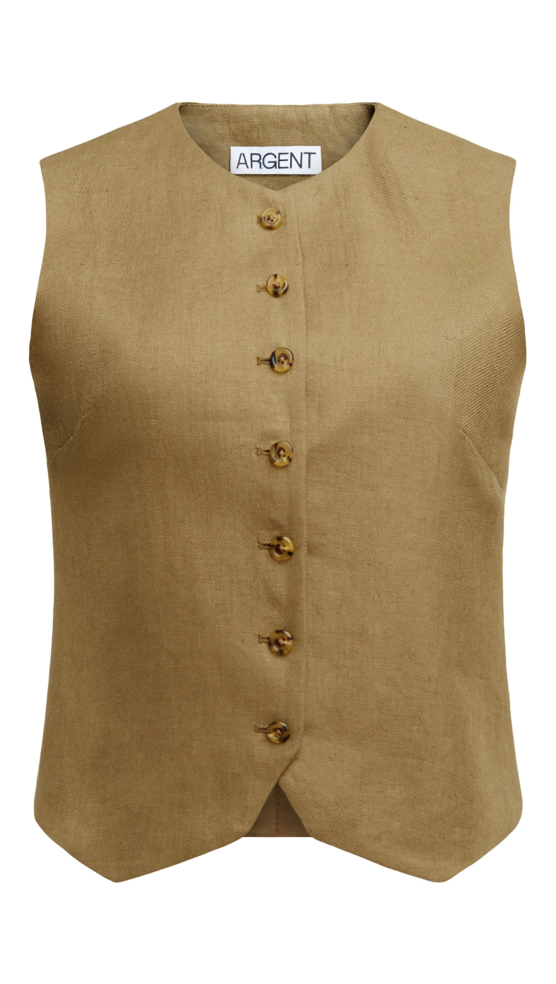 High-Neck Button Waistcoat in Basket Weave Linen | Fern