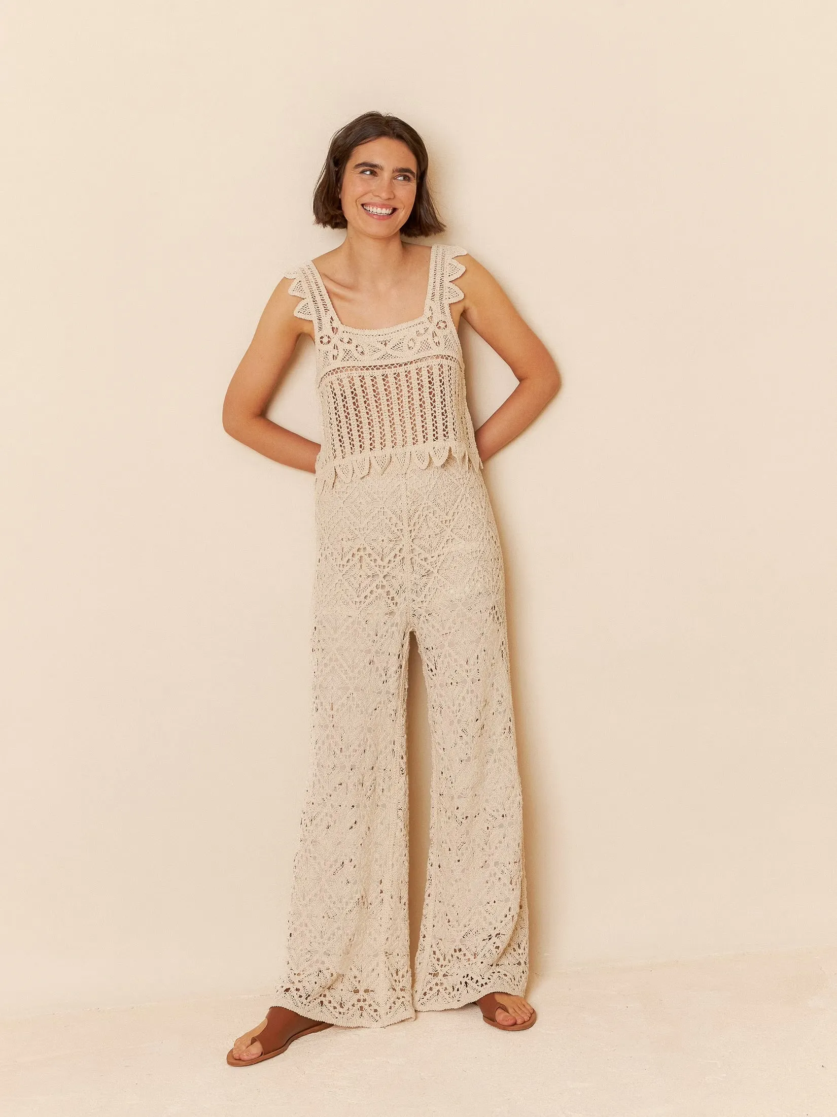 Indi & Cold Crochet cropped top Natural