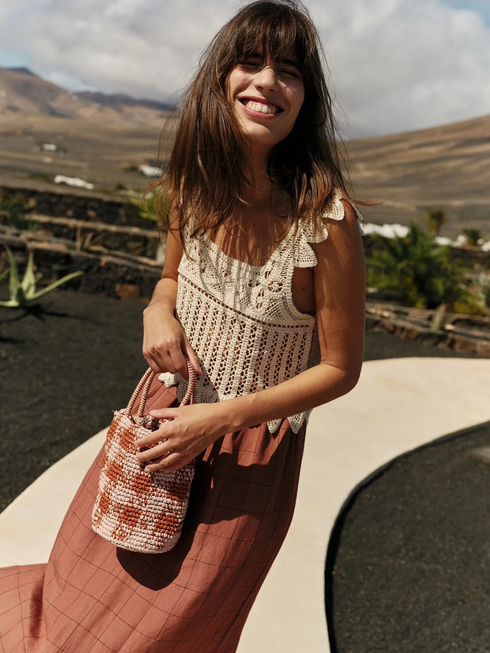 Indi & Cold Crochet cropped top Natural
