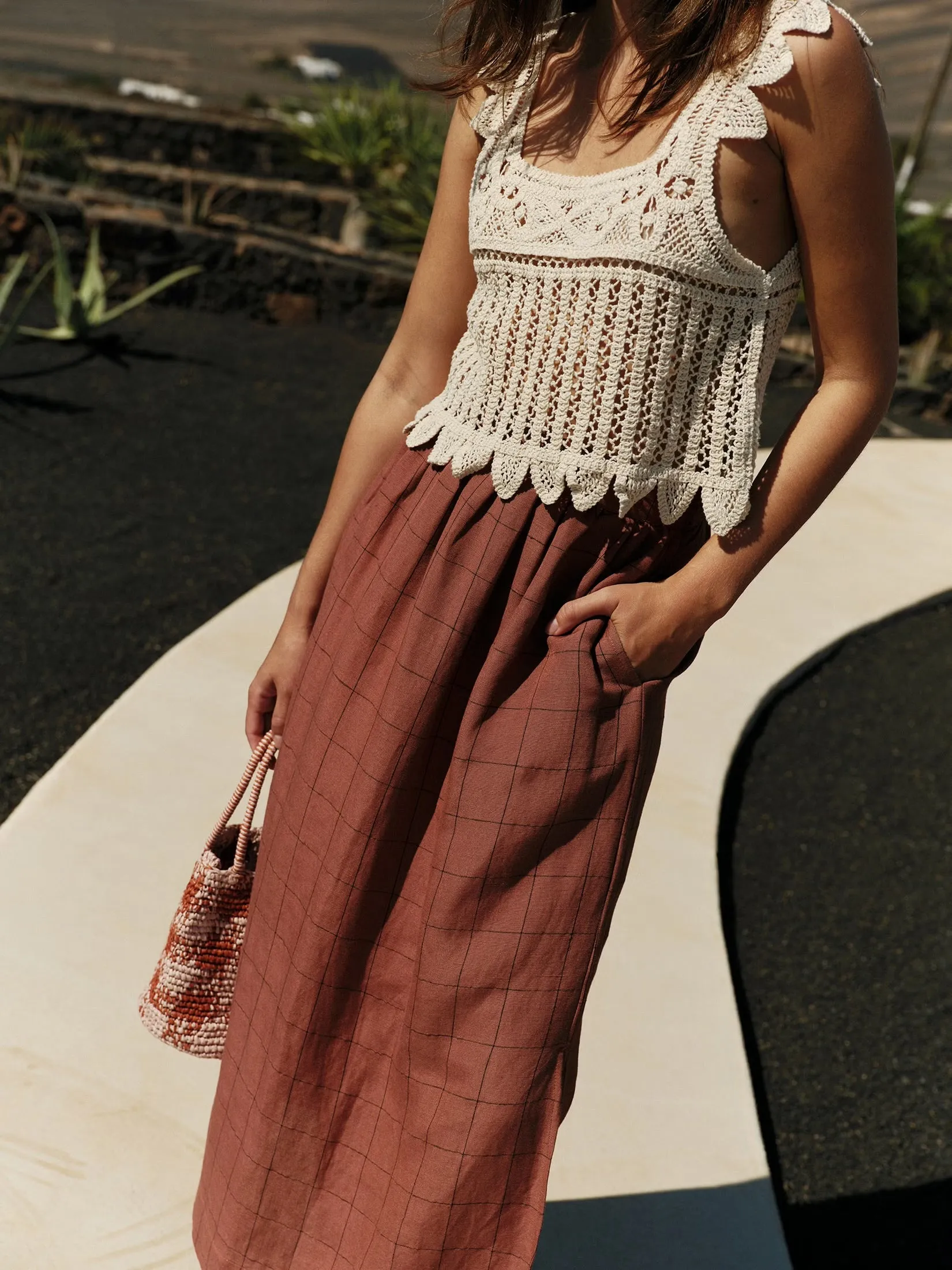 Indi & Cold Crochet cropped top Natural