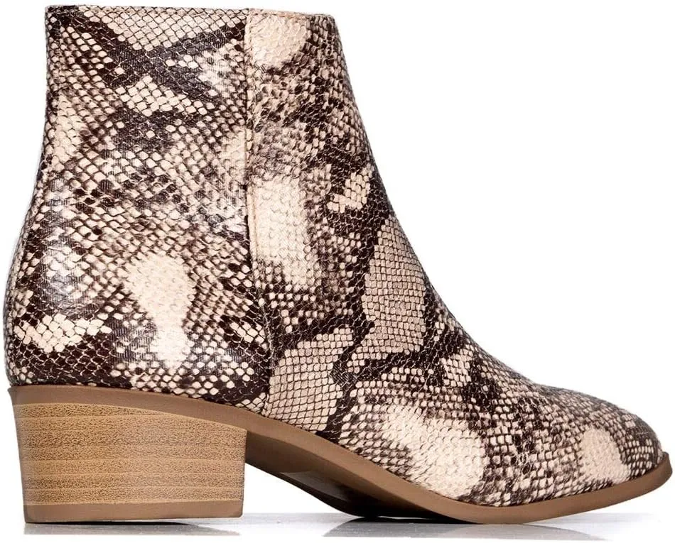 J. Adams Women's Viper Ankle Boots - Short Chunky Low-Heel Pointed-Toe Block Booties, Comfortable and Stylish for Everyday Wear