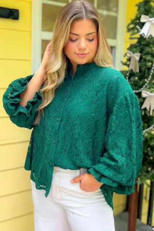 Jayne Green Lace Bubble Sleeve Blouse