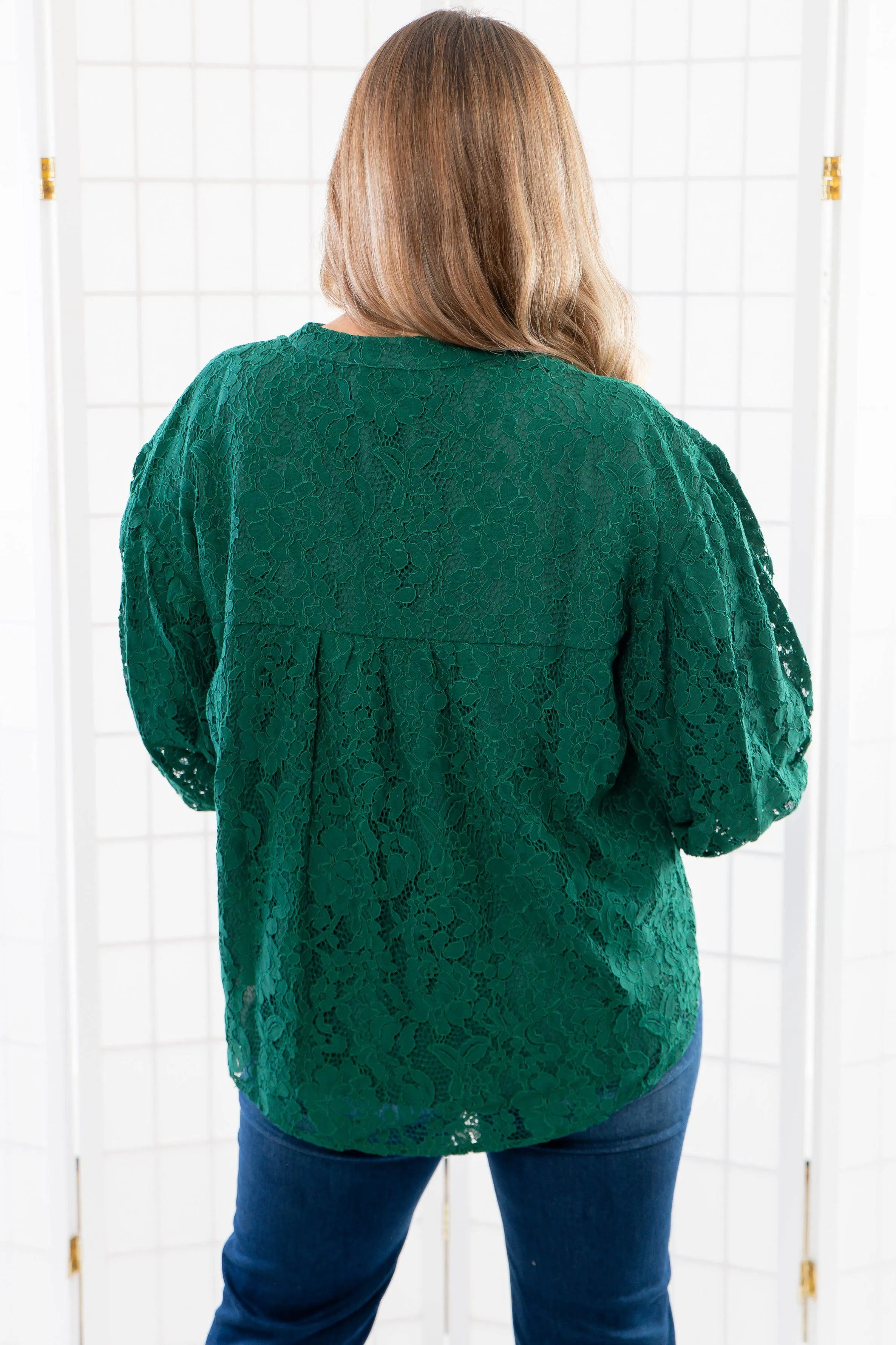 Jayne Green Lace Bubble Sleeve Blouse