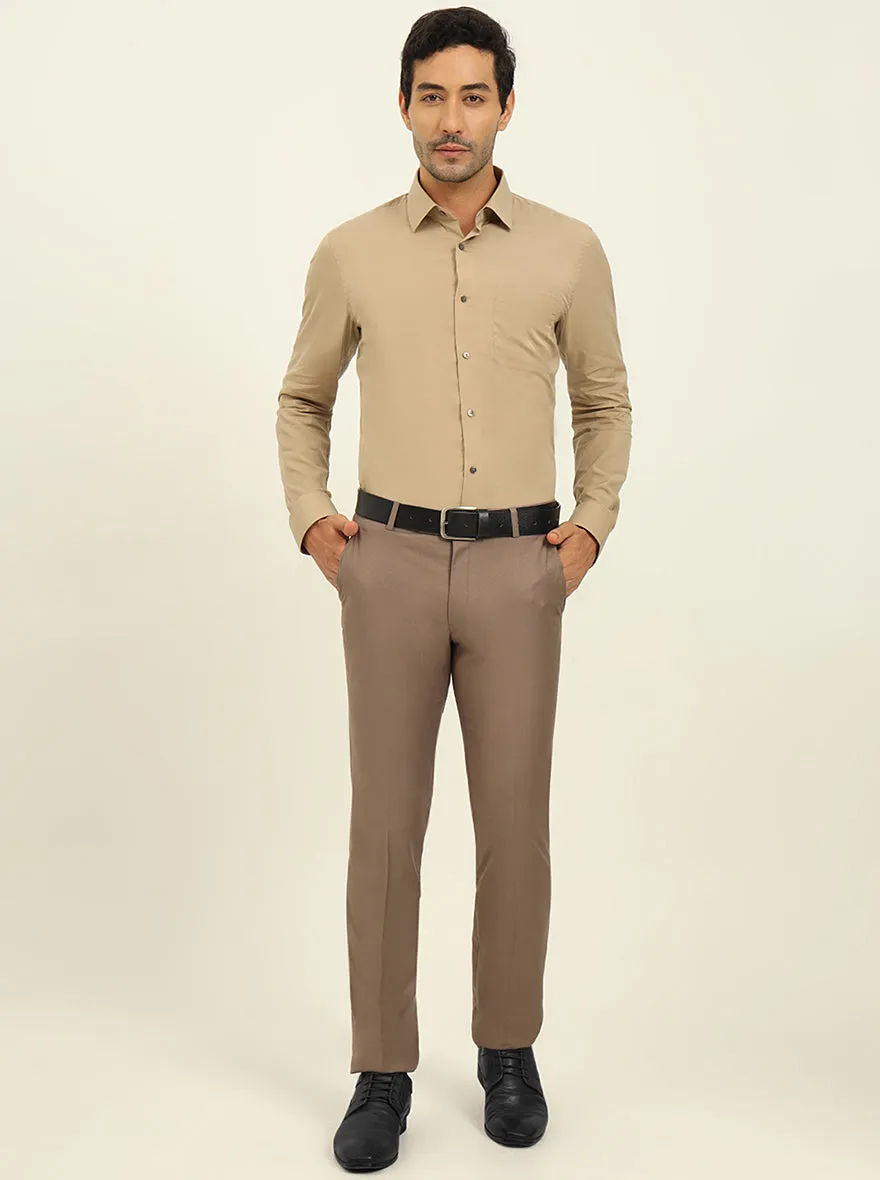 Khaki Solid Slim Fit Formal Shirt | JadeBlue