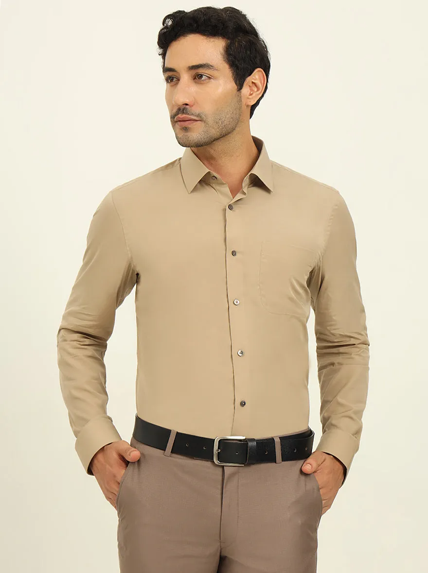 Khaki Solid Slim Fit Formal Shirt | JadeBlue
