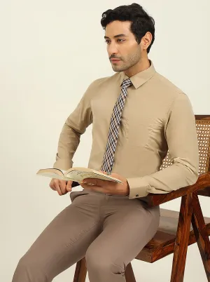 Khaki Solid Slim Fit Formal Shirt | JadeBlue