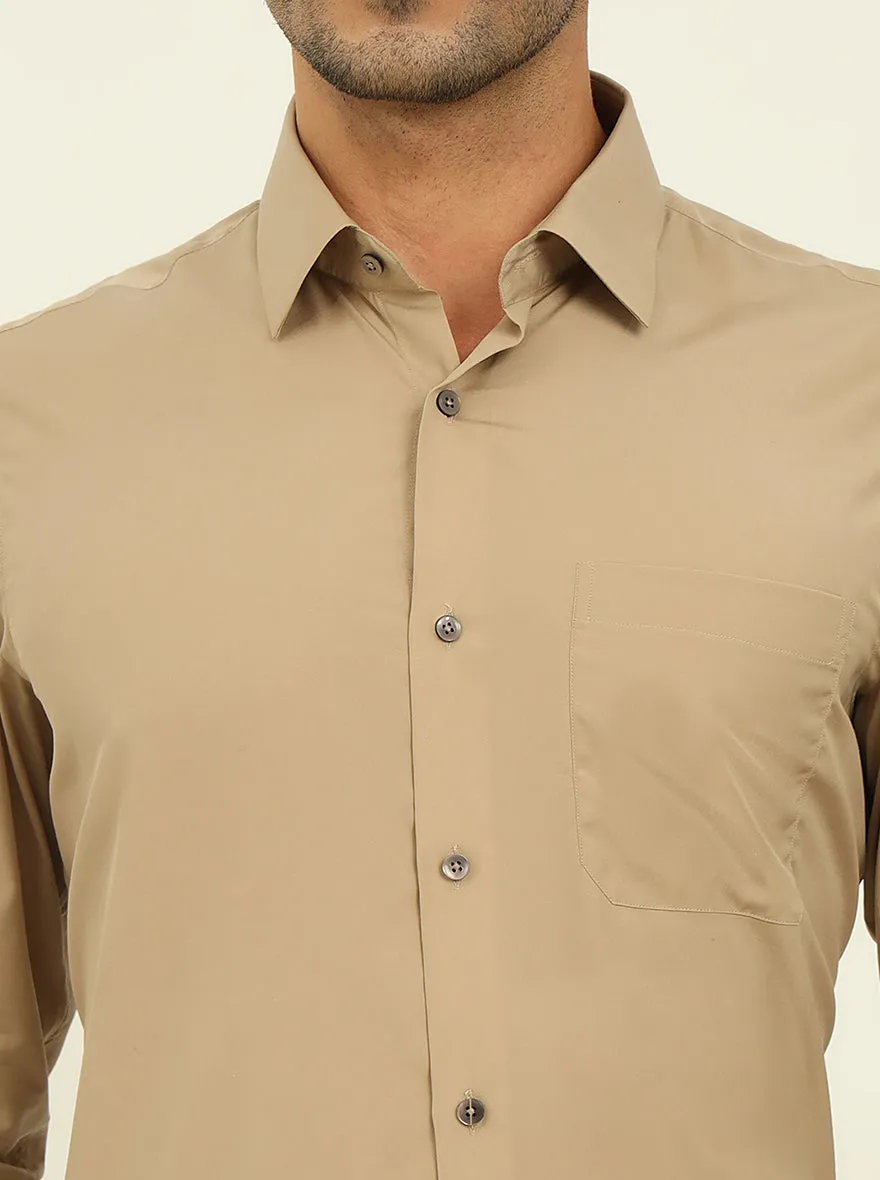 Khaki Solid Slim Fit Formal Shirt | JadeBlue