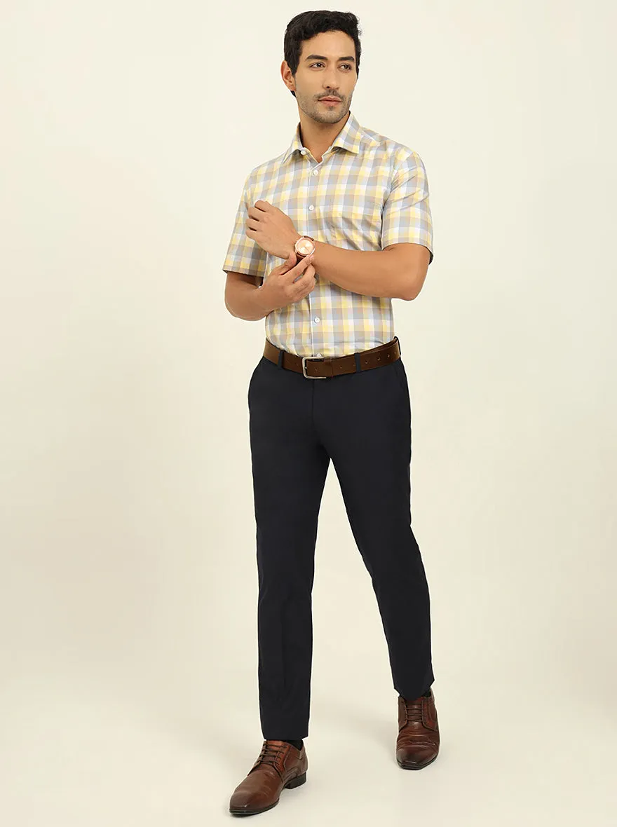 Lemon & Brown Checked Regular Fit Formal Shirt | JadeBlue