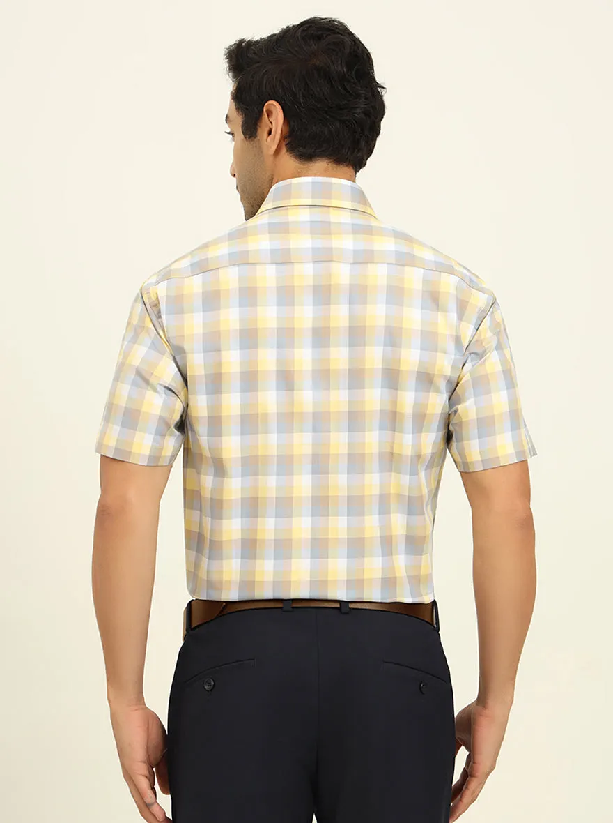 Lemon & Brown Checked Regular Fit Formal Shirt | JadeBlue