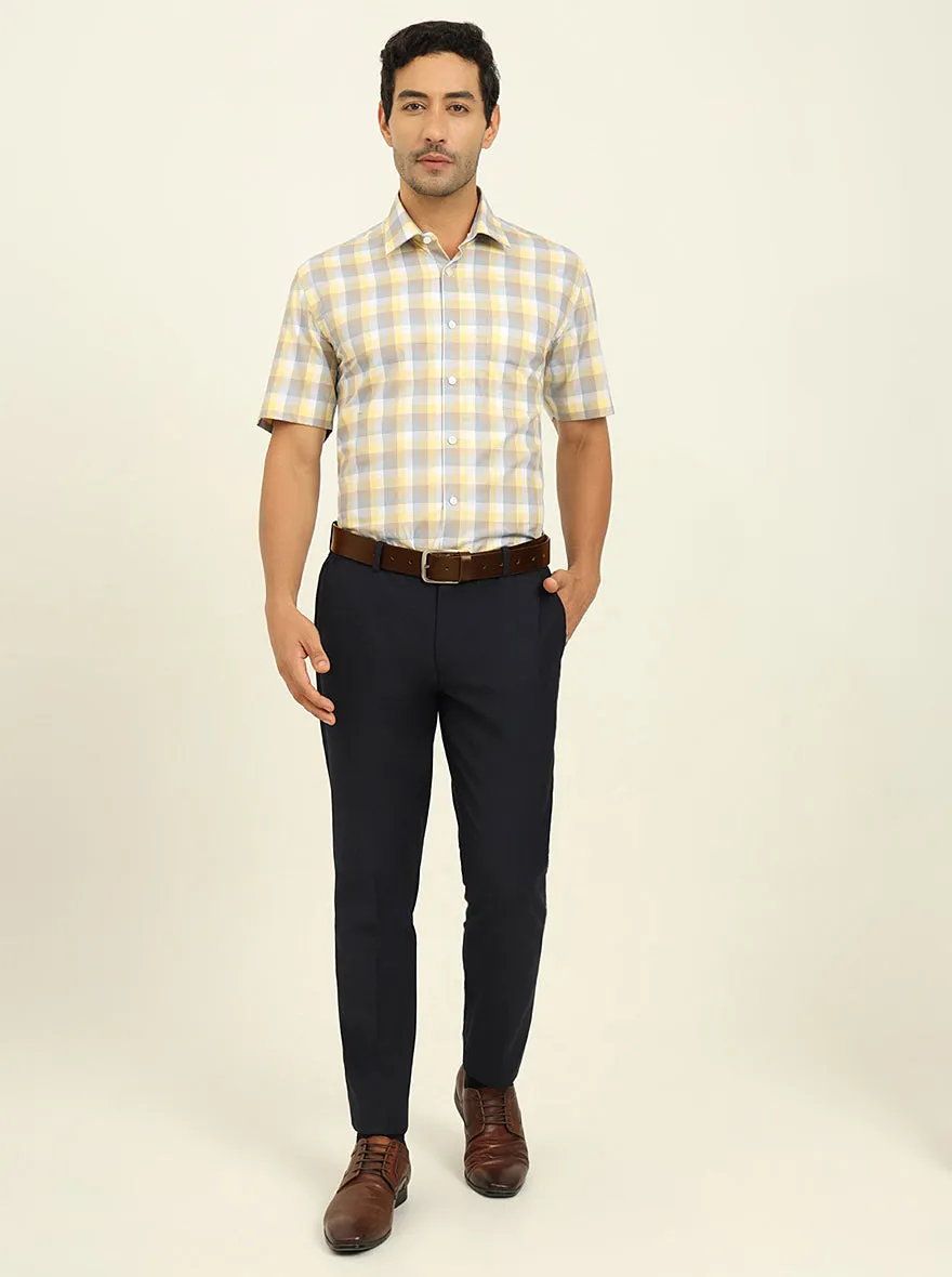 Lemon & Brown Checked Regular Fit Formal Shirt | JadeBlue