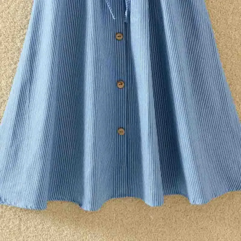 LVSANW Women Single-Breasted High-Waist Mid-Length Skirt Solid Color Denim Skirt