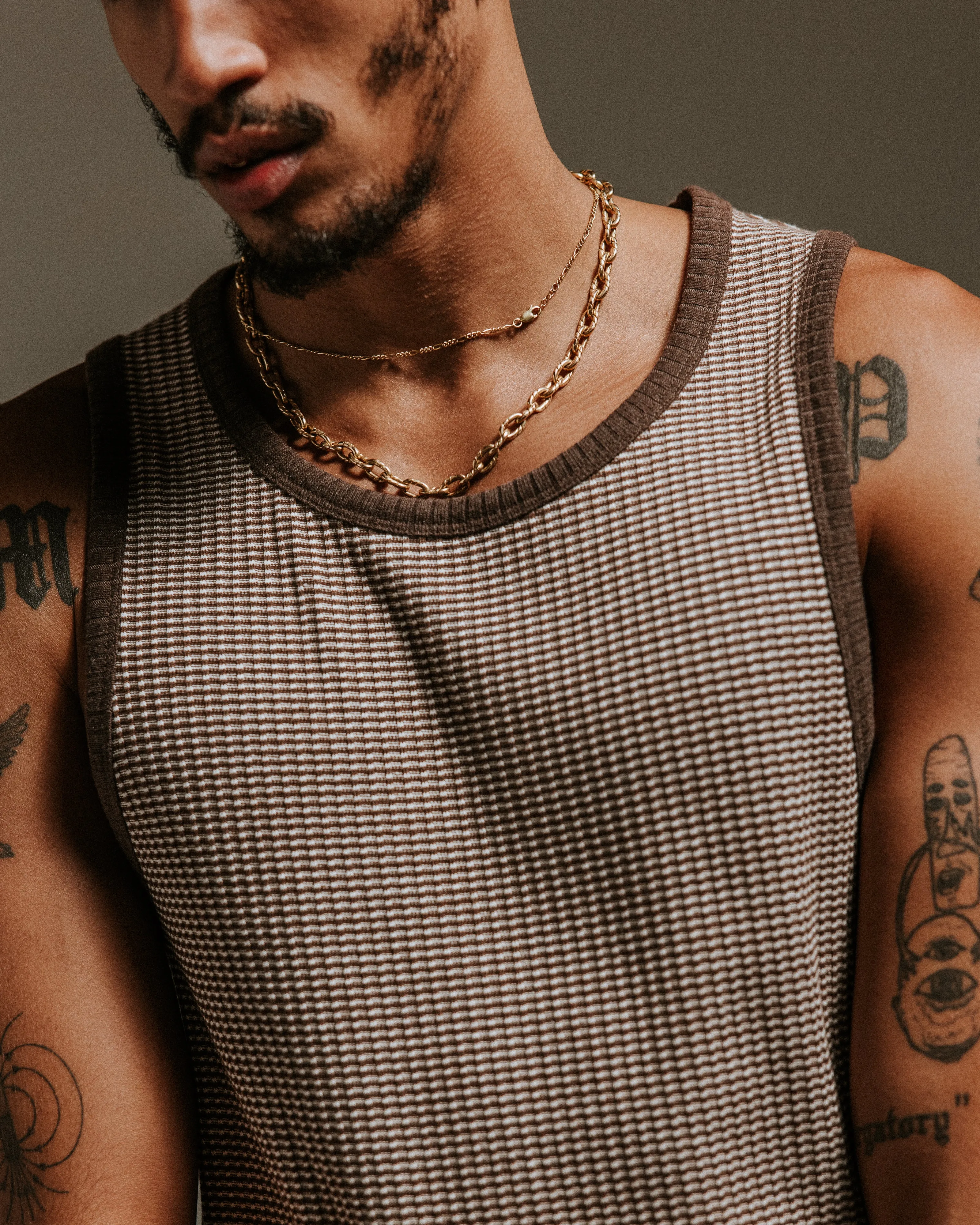 Montague - Brown And Ecru Striped Ribbed Organic Cotton Vest