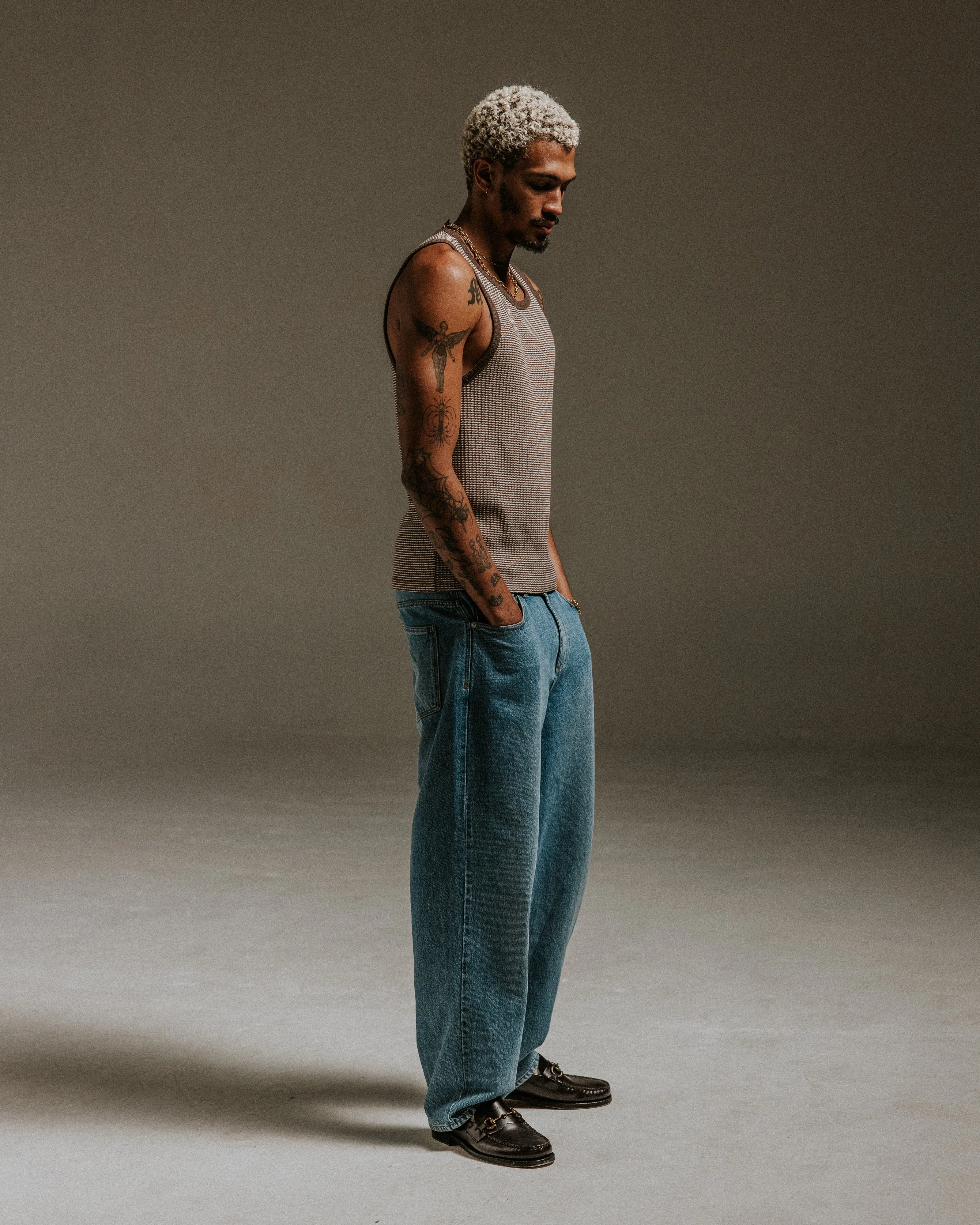 Montague - Brown And Ecru Striped Ribbed Organic Cotton Vest