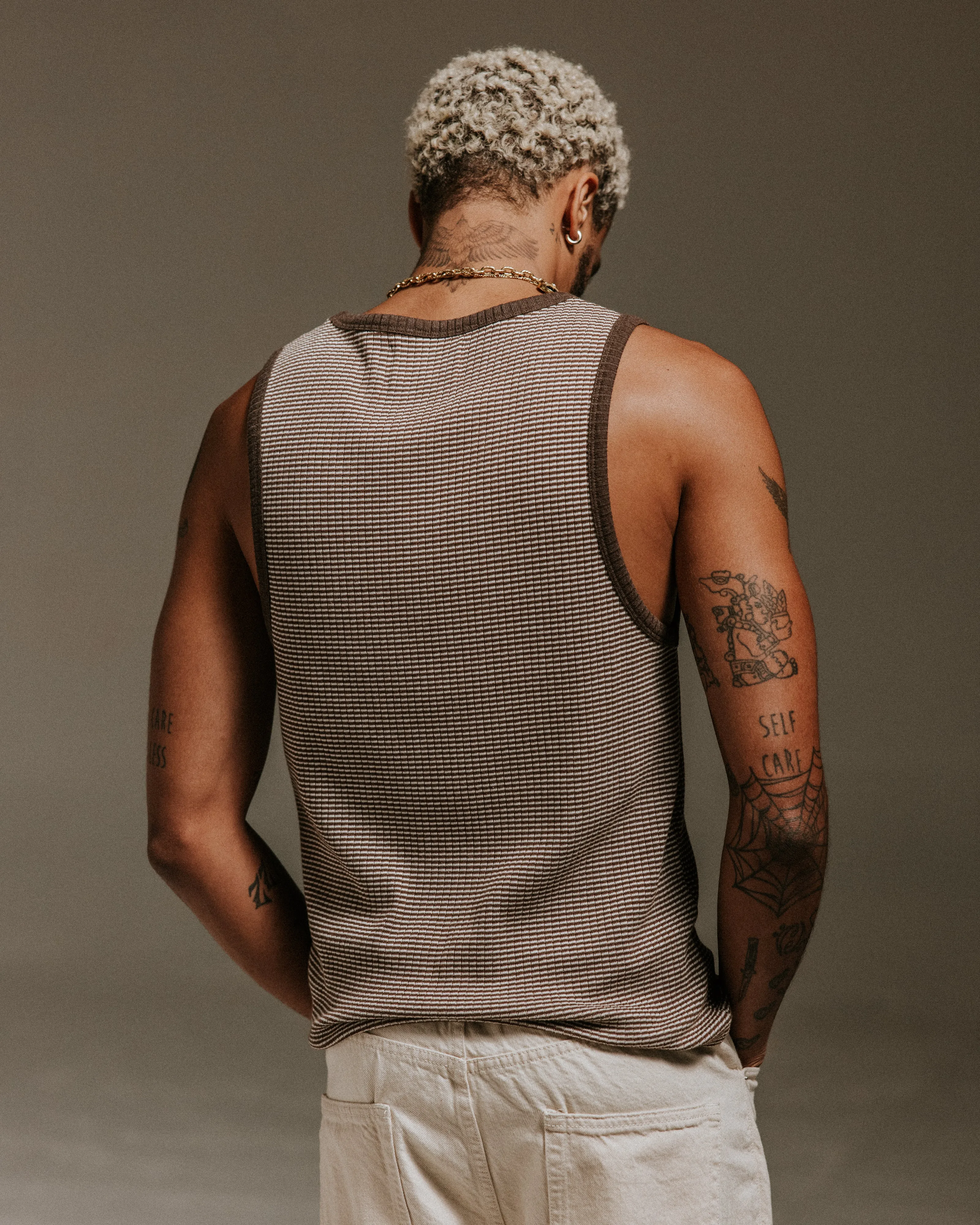 Montague - Brown And Ecru Striped Ribbed Organic Cotton Vest