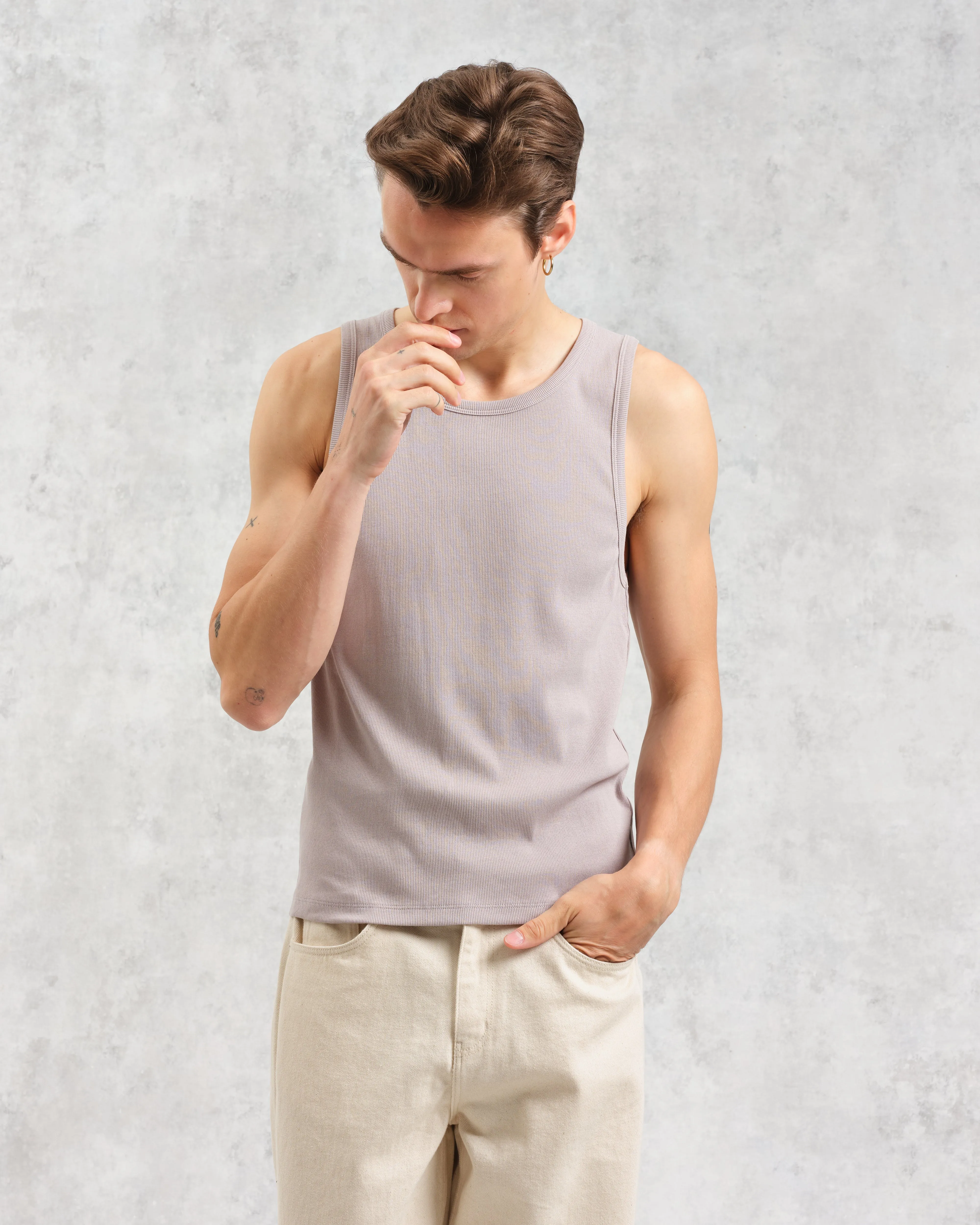 Montague - Taupe Grey Ribbed Organic Cotton Vest