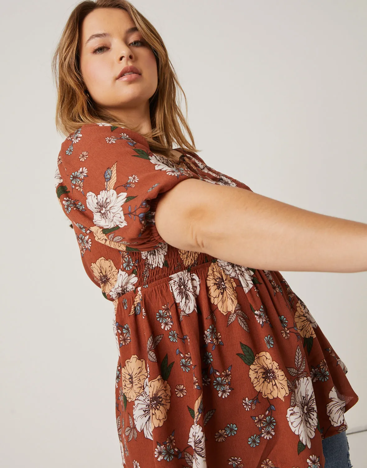 Plus Size Babydoll Floral Top