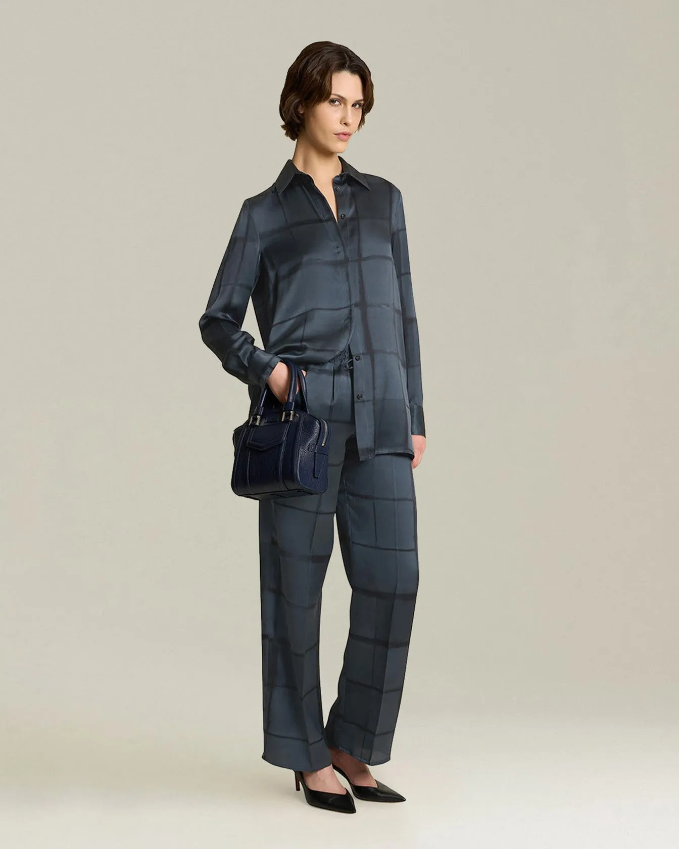 PRINTED SILK DRAWSTRING TROUSERS