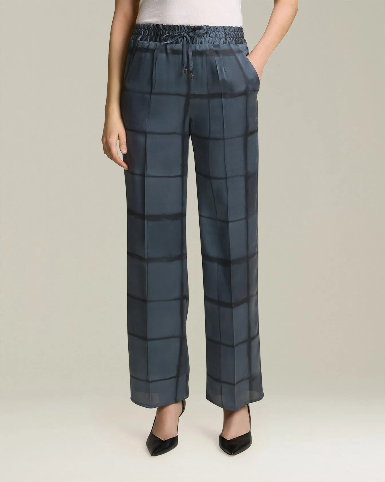PRINTED SILK DRAWSTRING TROUSERS