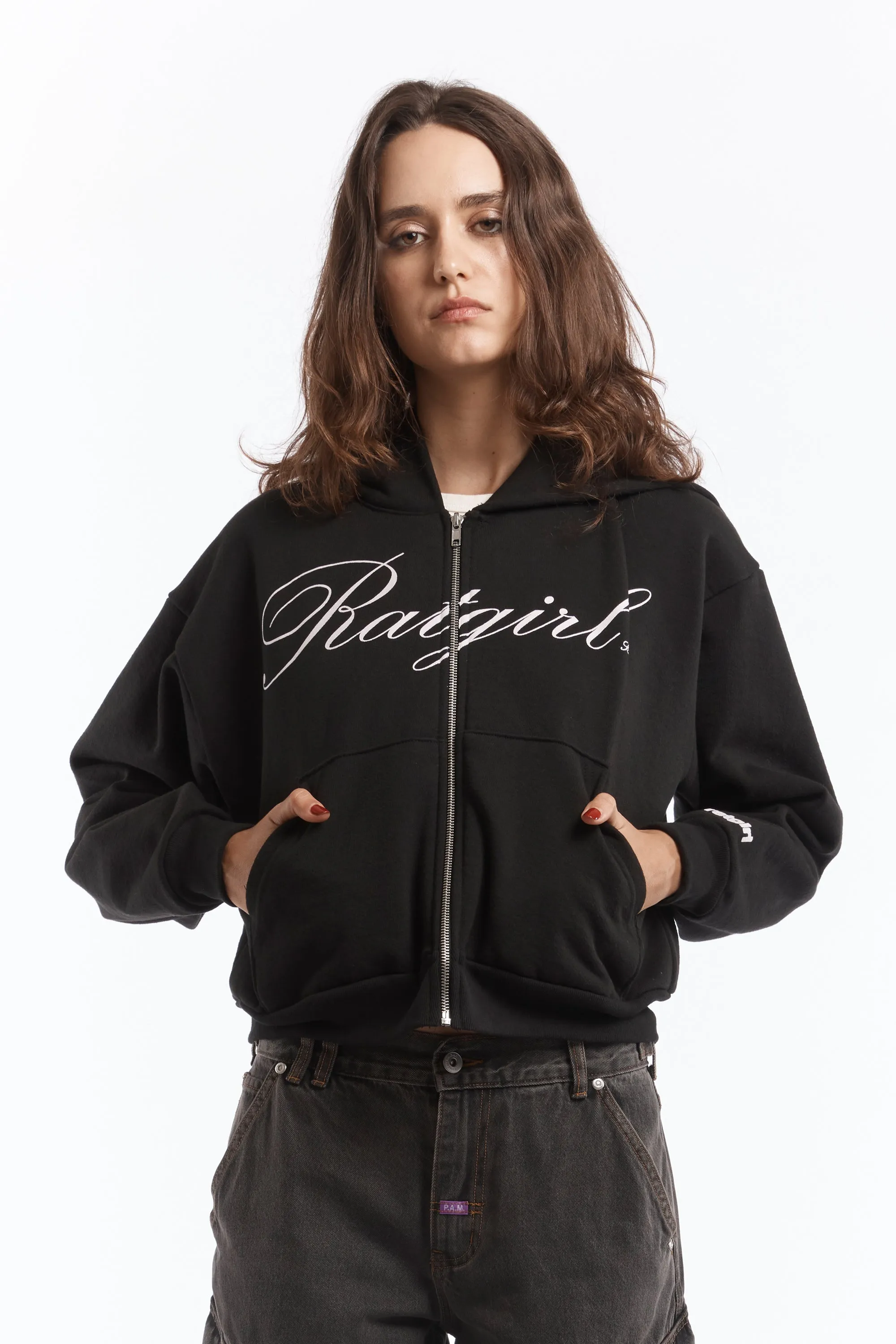 Ratgirl Script Cropped Hooded Sweat Black