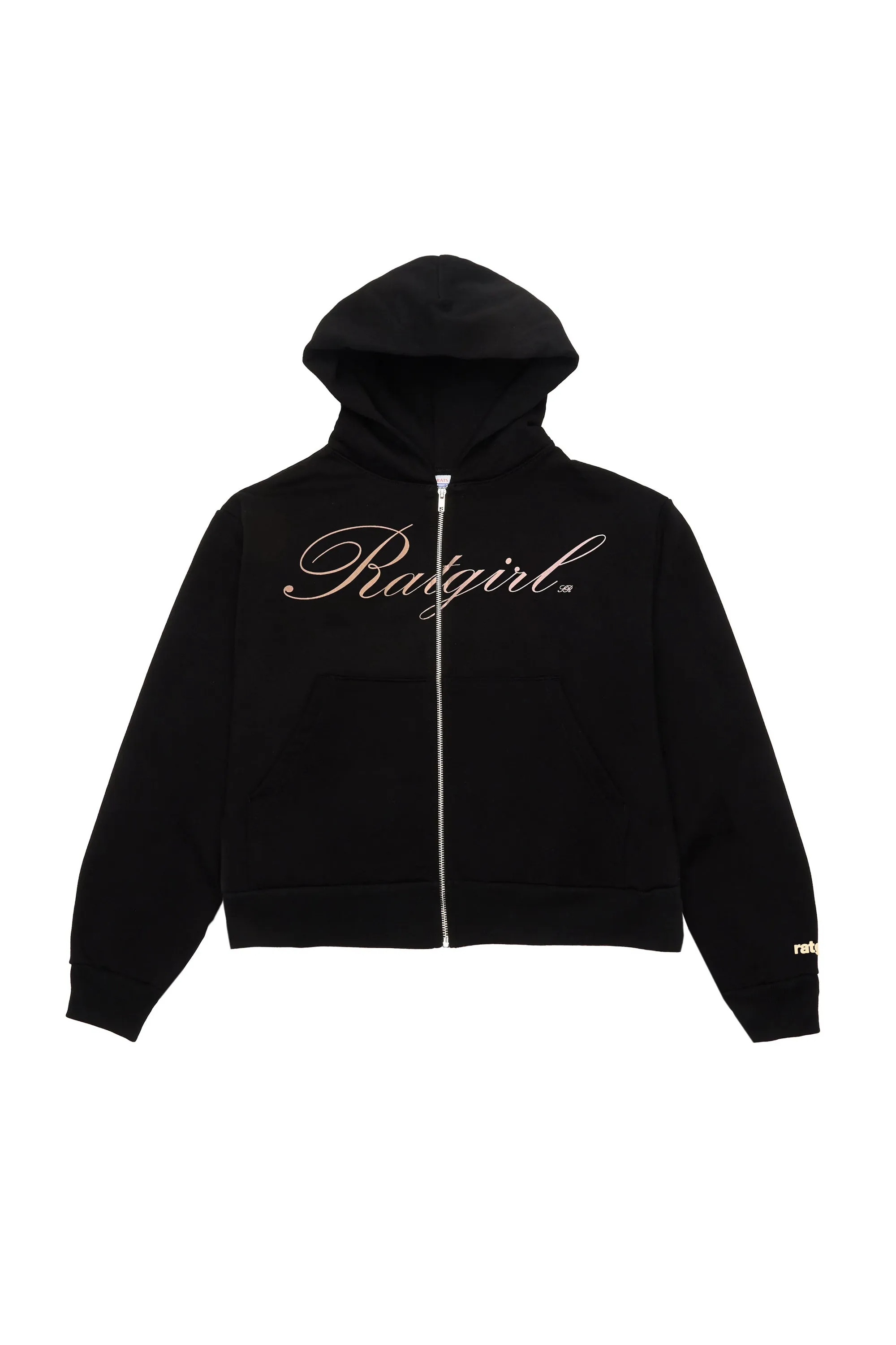 Ratgirl Script Cropped Hooded Sweat Black