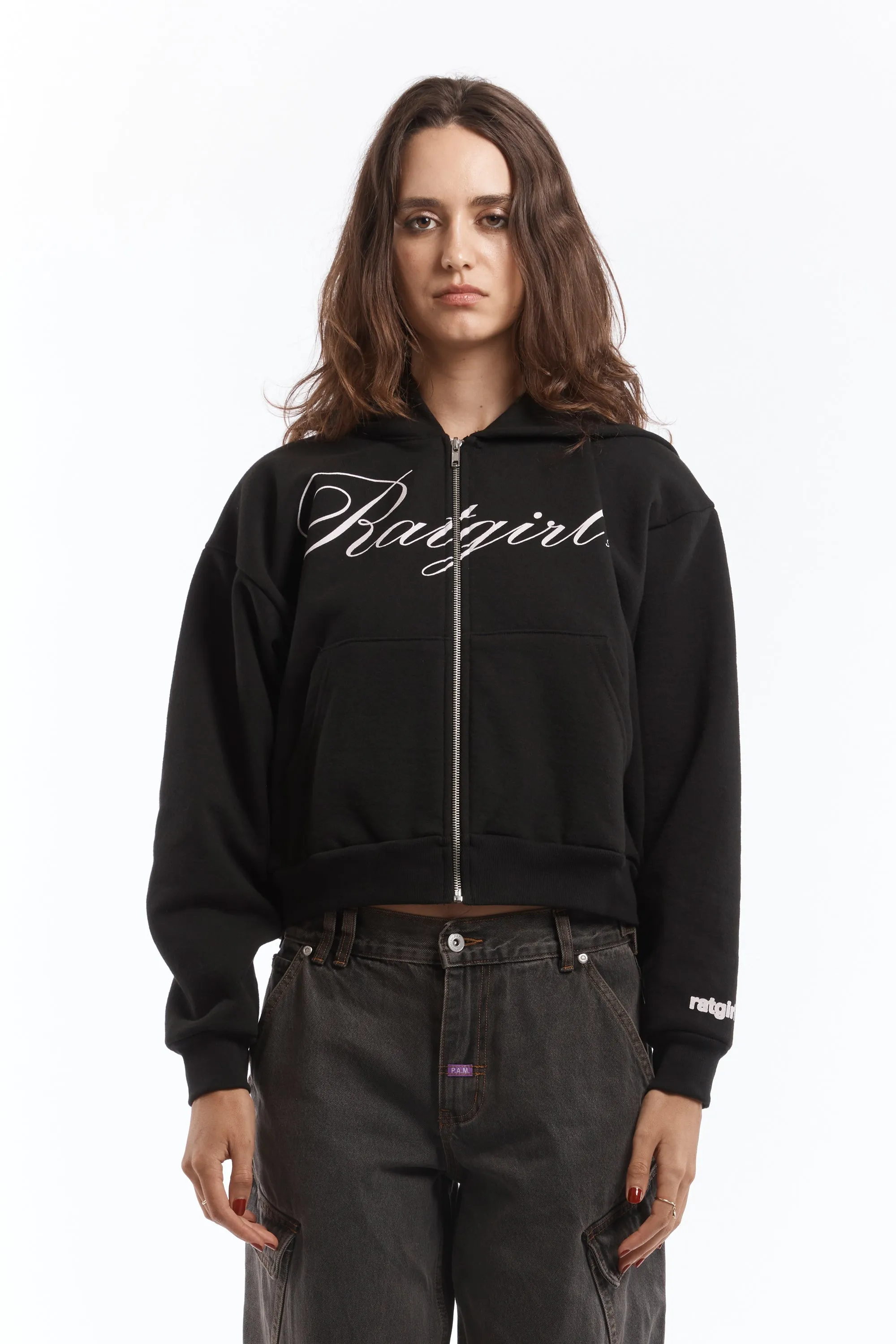 Ratgirl Script Cropped Hooded Sweat Black