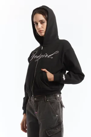 Ratgirl Script Cropped Hooded Sweat Black