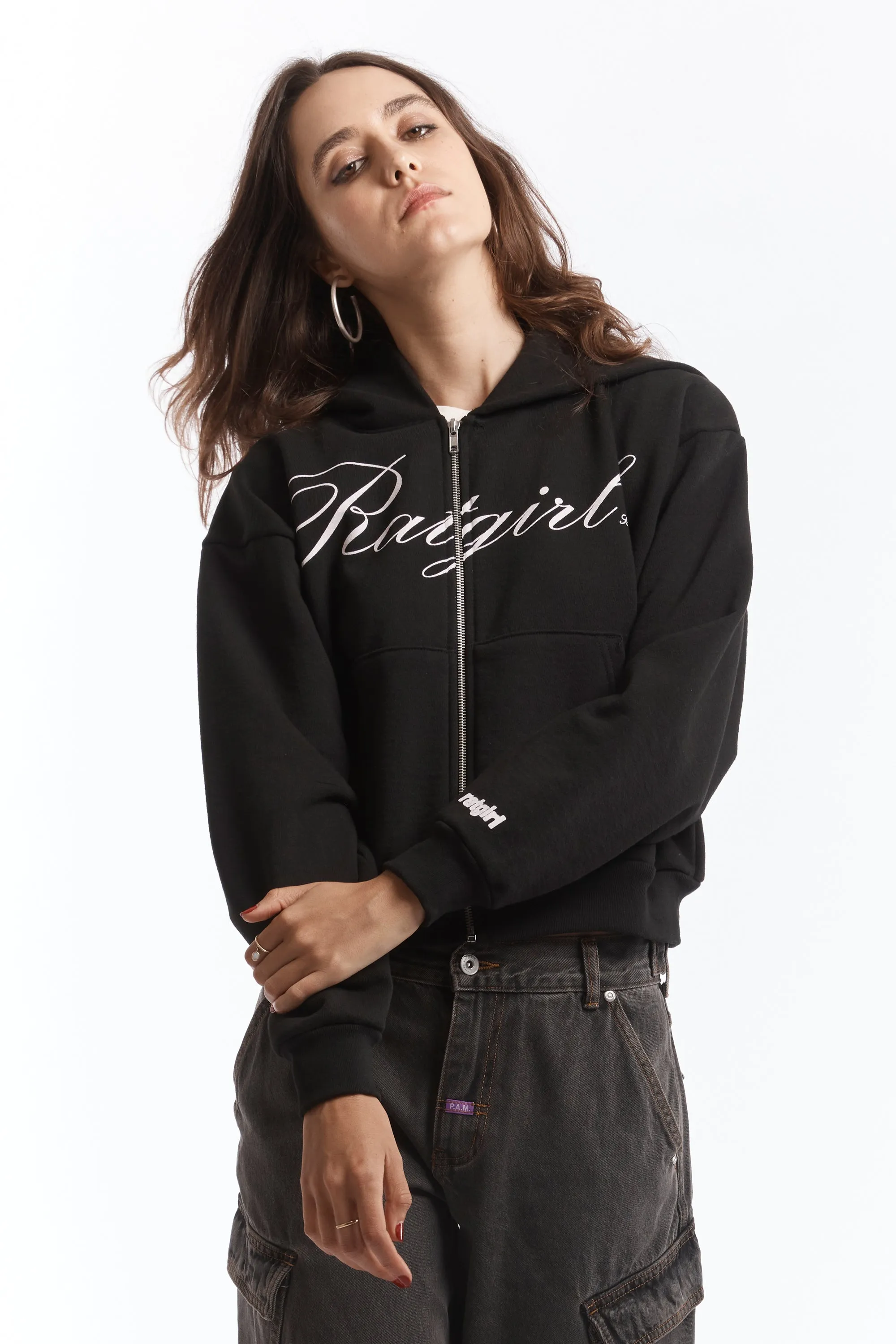 Ratgirl Script Cropped Hooded Sweat Black