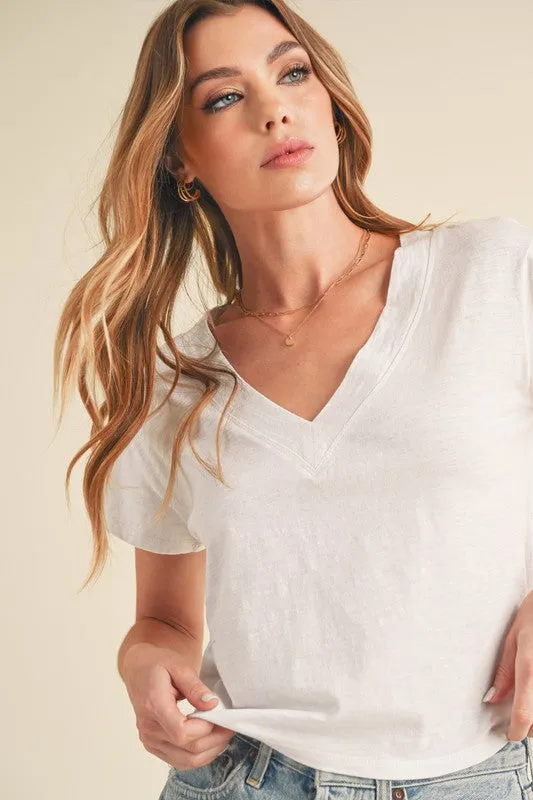 Side Slit V-Neck Short Sleeve Cropped T-Shirt