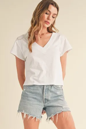 Side Slit V-Neck Short Sleeve Cropped T-Shirt