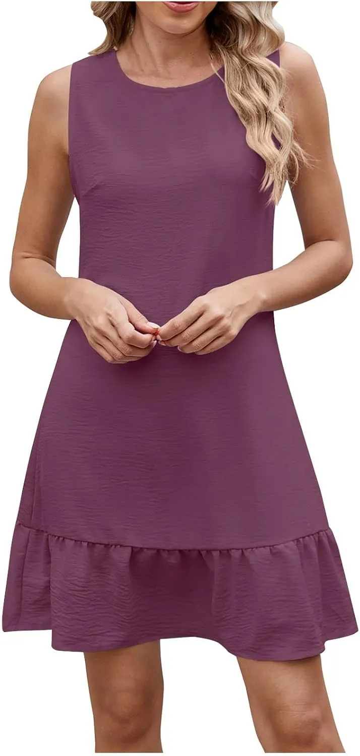 Sundresses for Women 2025 Summer Sleeveless Tank Dresses Casual Slim Fit Boho Vacation Beach Cute Mini Dress