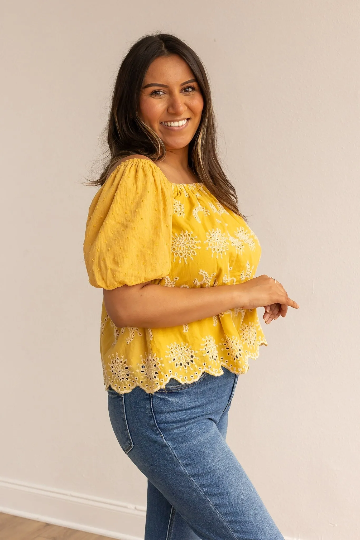 Sunflower Breeze Eyelet Blouse